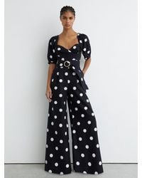 Reiss - Linen Polka-Dot Wide-Leg Jumpsuit - Lyst