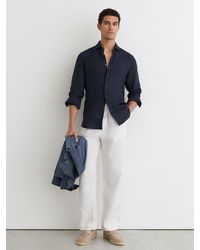 Reiss - Ruban - Navy Linen Button-through Shirt, 3xl - Lyst