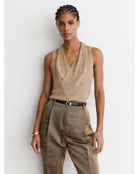 Reiss - Metallic-Knit Cowl-Neck Sleeveless Top - Lyst