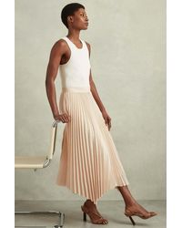 Reiss - Marnie - Ivory/nude Hybrid Knitted Midi Dress, Xs - Lyst