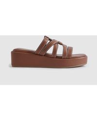 Reiss - Naya - Tan Leather Strappy Platform Sandals - Lyst
