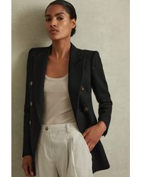 Reiss - Lana - Black Petite Tailored Textured Wool Blend Double Breasted Blazer, Us 6 - Lyst