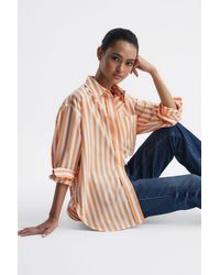 Reiss - Emma - Orange/white Relaxed Fit Striped Cotton Shirt, Us 10 - Lyst
