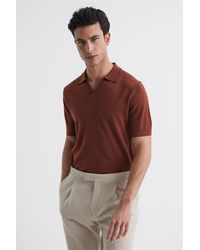 Reiss - Duchie - Russet Merino Wool Open Collar Polo Shirt, Uk 2x-large - Lyst