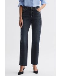 Reiss - Maisie - Black Cropped Mid Rise Straight Leg Jeans - Lyst