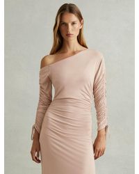 Reiss - One-Shoulder Ruched-Jersey Midi Dress - Lyst