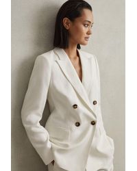 Reiss - Lori - White Viscose-linen Double Breasted Suit Blazer, Us 8 - Lyst