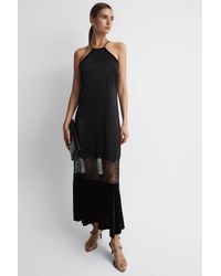 Reiss - Janelle - Black Fitted Satin-velvet Midi Dress - Lyst