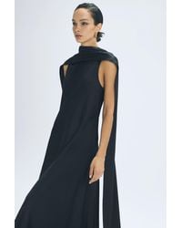Reiss - Keira - Black Atelier Duchess Satin Cape Maxi Dress - Lyst