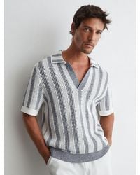 Reiss - Soft & Cotton-Blend Crochet Stripe Polo Shirt - Lyst