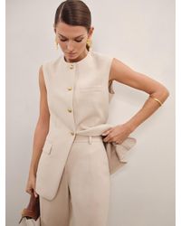Reiss - Athena - Neutral High-neck Longline Waistcoat, Us 8 - Lyst