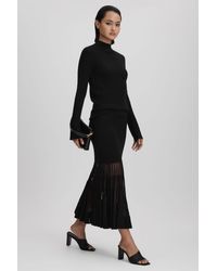 Reiss - Tilly - Black Knitted Sheer Flared Midi Skirt, S - Lyst