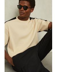 Reiss - Canyon - Off White/navy Oversized Plisse Crew Neck T-shirt - Lyst