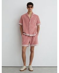 Reiss - Bleeker - Soft Pink Cotton-blend Towelling Embroidered Shirt, Small - Lyst