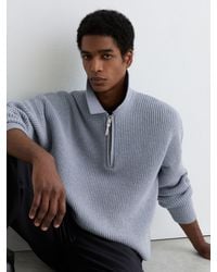 Reiss - Cotton-Blend Rib Half-Zip Polo Jumper - Lyst