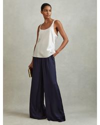 Reiss - Satin Elasticated Waist Wide Leg Trousers - Lyst