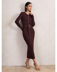 Reiss - Rib Knit Buttoned Rib-Knit Midi Dress - Lyst