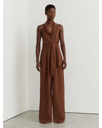 Reiss - Rust Taya Petite Tie-Front Wide-Leg Jumpsuit With Linen - Lyst
