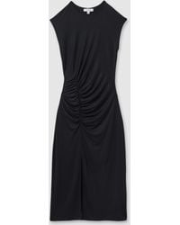 Reiss - Ruche Front Capped Sleeve Jersey Midi Dress - Lyst