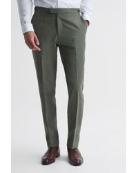 Reiss - Firm - Green Slim Fit Wool Side Adjuster Trousers, 30 - Lyst