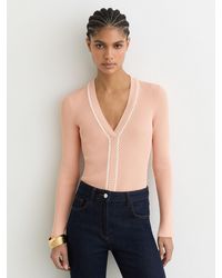 Reiss - Lauri - Pink/ivory Craft-stitch Rib-knit Top, L (us 12-14) - Lyst