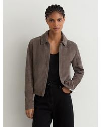 Reiss - Petite Suede Zip-Through Moto Jacket - Lyst