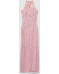 Raishma - Pink Embellished Halter Neck Maxi Dress - Lyst