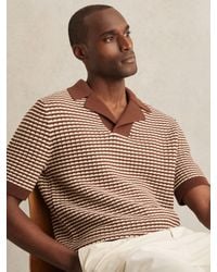 Reiss - Tobacco & Off Cotton Textured Knit Stripe Polo Shirt - Lyst
