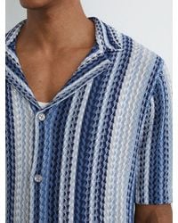 Reiss - Stripe-Knit Cuban-Collar Shirt - Lyst