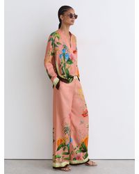 Reiss - Petite Tropical Scarf-Print Wide-Leg Trousers - Lyst