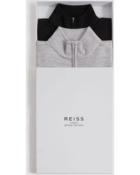Reiss - 2 - Black/soft Grey Blackhall 2 Pack Two Pack Of Merino Wool Zip-neck Jumpers, L - Lyst