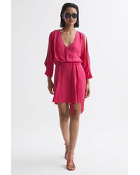 Reiss - Anna - Bright Pink Open Back Split Sleeve Mini Dress, Us 4 - Lyst