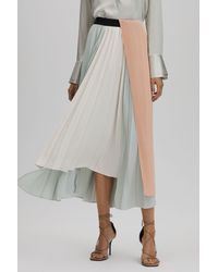 Reiss - Maddie - Pink/cream Pleated Asymmetric Midi Skirt, Us 0 - Lyst