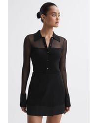 Reiss - Nelly - Black Sheer Knitted Button-through Top - Lyst