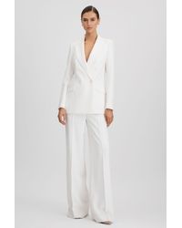 Reiss - Sienna - White Petite Double Breasted Crepe Suit Blazer, Us 10 - Lyst