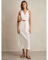 Reiss - Brianne Petite Poplin Belted Split Midi Dress - Lyst