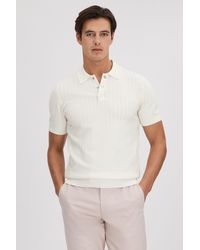 Reiss - Pascoe - White Textured Modal Blend Polo Shirt - Lyst