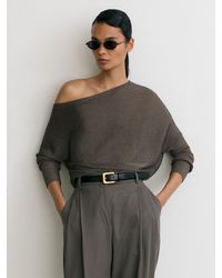 Reiss - Logan - Gunmetal Grey Metallic-knit Asymmetric Draped Jumper, Xs (us 2) - Lyst