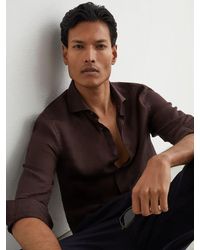 Reiss - Ruban - Chocolate Brown Linen Cutaway-collar Regular-fit Shirt, L - Lyst