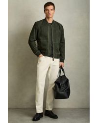 Reiss - Antique Dark Forest Suede Zip-Through Bomber Jacket - Lyst