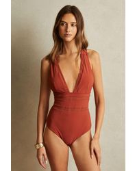 Reiss - Harper - Rust Cross-back Mesh Swimsuit, Us 12 - Lyst