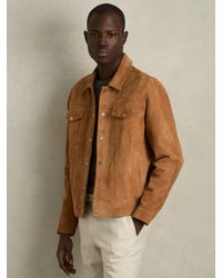 Reiss - Tobacco Suede Press-Stud Jacket - Lyst