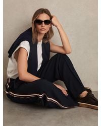 Reiss - Robyn - Navy Side-stripe Wide-leg Trousers, Us 0 R - Lyst