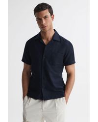 Reiss - Tokyo - Navy Cuban Collar Button-through Shirt - Lyst