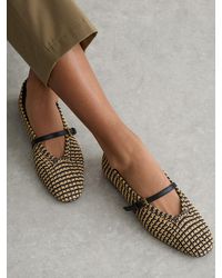 Reiss - Natural & Raffia-Effect Stripe Ballet Flats - Lyst