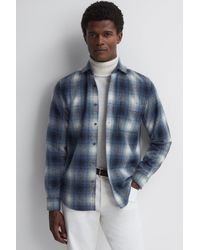Reiss - Novelli - Blue Multi Wool Checked Long Sleeve Shirt - Lyst