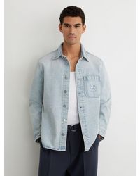 Reiss - Randall - Acid Blue Monogram Relaxed Washed-denim Overshirt, L - Lyst