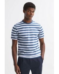 Reiss - Dean - Blue/white Cotton Crew Neck Striped T-shirt - Lyst