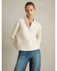 Reiss - Amy - Cream Wool-cotton Blend Open-placket Shirt, X-large (us 16-18) - Lyst