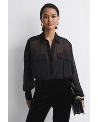 Reiss - Adaline - Black Oversized Sheer Button-through Shirt - Lyst